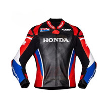 Men Honda HRC, CBR Black, Red &amp; Blue Cowhide Leather Motorcycle Jacket C... - $149.00