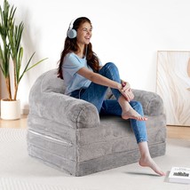 Giant Bean Bag Chair Folding Sofa Bed, Convertible Floor Mattress Sofa, Grey - $168.92