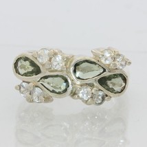Gray Green and White Sapphire Ladies Handmade Sterling Silver 925 Ring size 7.5 - £74.15 GBP