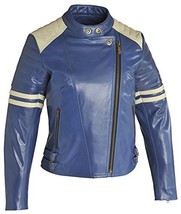 Bestzo Women&#39;s Fashion Club Genuine Leather Motorbike Jacket Blue 4XL - £195.87 GBP