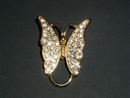 Butterfly Brooch Vintage 1950&#39;s 1960&#39;s Costume Jewelry Gold Diamond - $14.99