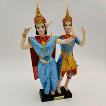 1960s 11&quot; Pair of Thai Dancer Dolls in Traditional Costume On Stand - £15.81 GBP