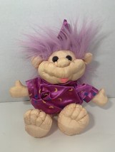 Dandee Lucky Troll plush doll nylon wizard outfit hat purple hair moon star 1991 - £9.48 GBP