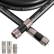 25ft RG6 Black 75 ohm Coaxial Cable with F Connector F81 Double Female A... - £26.91 GBP