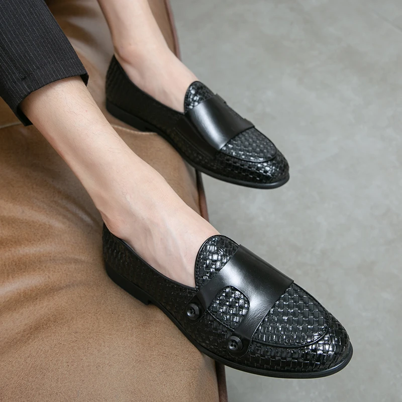 Men Loafers Shoes Brown Black Pu Breathable Double Buckle Monk Shoes Moc... - $75.08
