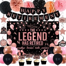 Retirement Party Decorations Women, Rose Gold Black Happy Retirement Decorations - £24.82 GBP