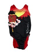Japan 2020 GK Womens Gymnastics Leotard AS Red/Black Cherry Blossom Design - $24.00