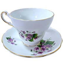 Regency Bone China Tea Cup and Saucer Purple Violet Flowers Gilt Rim England VTG - £13.37 GBP