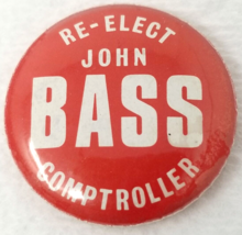 St. Louis Re-Elect John Bass Comptroller Pin Pinback Vintage White on Red - $12.30