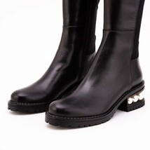 The Valeria Pearl Heel Knee-High Women Black Leather Boot image 11