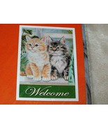 NEW Adorable KITTEN WELCOME Flag  28&quot; X 40&quot;  Outdoor Yard CATS Gray Tabb... - £11.76 GBP