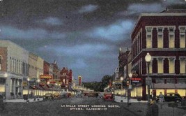 La Salle Street Night Drug Store Ottawa Illinois 1940s linen postcard - £5.06 GBP