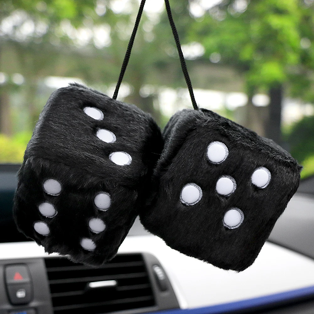 Car Pendant Colorful Plush Dice Craps JDM Automobiles Rear View Mirror Charms - £9.96 GBP+