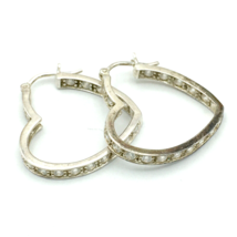 DIAMONIQUE sterling silver CZ heart hoop earrings - in &amp; out cubic zirconia 1&quot; - £23.95 GBP