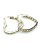 DIAMONIQUE sterling silver CZ heart hoop earrings - in &amp; out cubic zirco... - £23.52 GBP