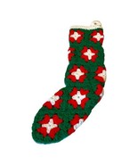 Boho Granny Square Crochet Christmas Stocking White Red Green Handmade V... - £19.70 GBP
