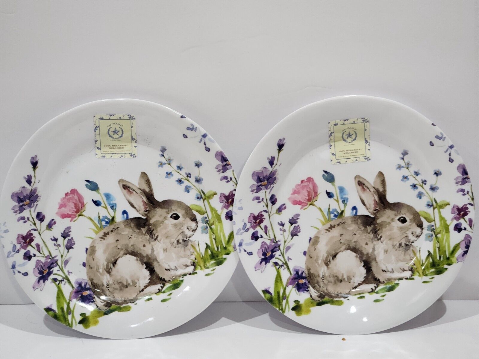 2pc Easter Rachel Ashwell the Prairie Bunny Rabbit Melamine Salad Plates... - $24.74