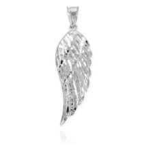 10k Solid White Gold Large Angel Wing Pendant Necklace - £229.40 GBP+