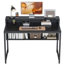 Computer Home Office Desk, 47" Small Desk Table With Storage Shelf And Bookshelf - £132.90 GBP