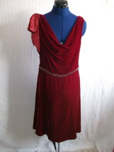 gorgeous deep red velvet occasion dress.size14,cowl neck,satin necktie - £33.06 GBP