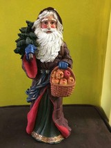 Tall Plaster Jaimy Planter Santa Sculpture Basket Of Apples Back Sack Of Toys - £21.91 GBP