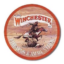 Winchester Firearms & Ammunition Express Ammo Hunt Retro Round Metal Tin  Sign - $15.99