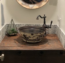 15&quot; Round Copper Bucket Vessel Sink in Rustic White Exterior, Faucet &amp; D... - $329.95