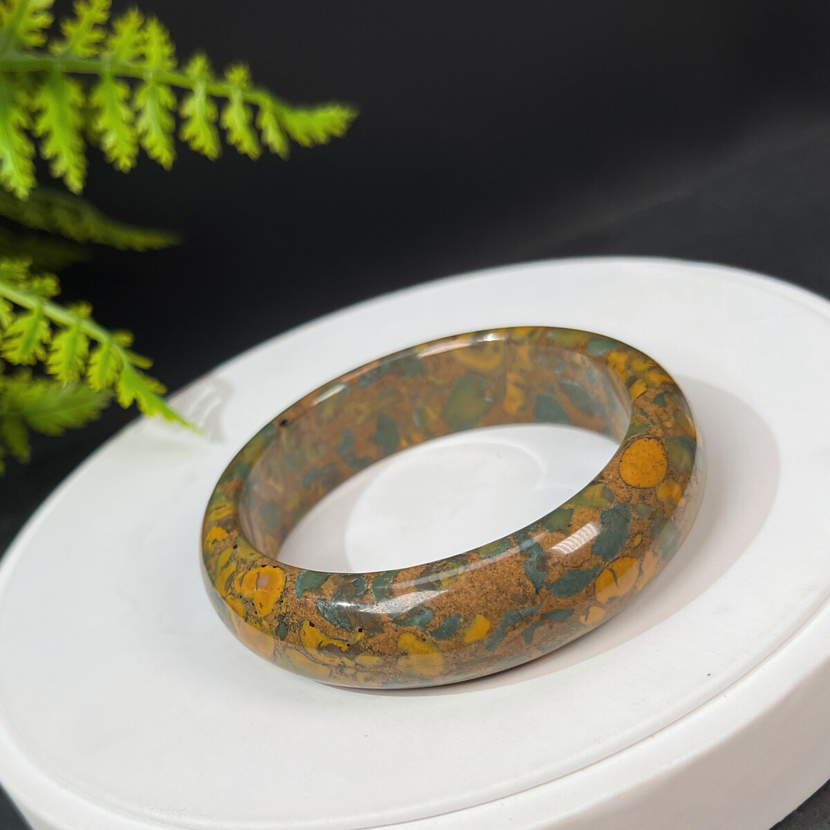 Carbonate Jade Bangle 55MM Porcelain Luster Multicolored Oil Painting Style - $57.99