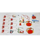14+ Vintage Christmas Tags Red Flocked Plus Candy Canes Candles Angel Re... - $18.32