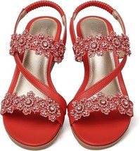 SHIBEVER Womens Sandals Wedge Summer Bohemia Red VT1605 EU42 US size 10 - $40.85