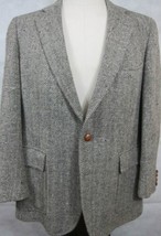 GORGEOUS VTG Ralph Lauren Chaps Gray Herringbone Tweed Sport Coat Leather 40R - £71.31 GBP