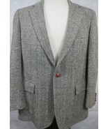 GORGEOUS VTG Ralph Lauren Chaps Gray Herringbone Tweed Sport Coat Leathe... - £71.10 GBP