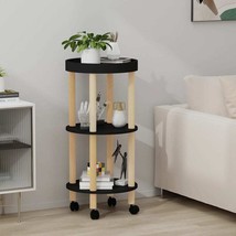 vidaXL 3-tier Trolley Black 15&quot;x15&quot;x32.3&quot; Engineered Wood&amp;Solid Wood Pine - £58.73 GBP