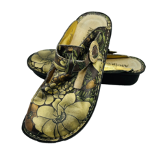 Alegria Leather Comfort Mules 5.5 Wedge Gold Buckle Floral Slip On Slide... - $49.99