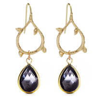 Dark Purple Crystal &amp; 18K Gold-Plated Botanical Teardrop Drop Earrings - £11.18 GBP