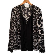 Stizzoli Animal Print Lace Detail Wool Blend Zip Cardigan Black Sz XXL (... - £37.14 GBP