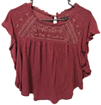 American Eagle Womens Maroon Smock Style Top Shirt with Embroidery - $73.52 MXN