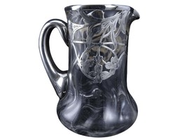 c1900 Art Nouveau Sterling Silver Overlay Art glass Juice Pitcher - £177.06 GBP
