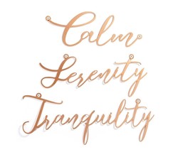 Cursive Words Wall Plaques Set of 3 Gold Wrought Iron Calm Serenity Tranquility  - £27.65 GBP