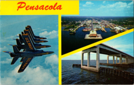 Vtg Postcard Blue Angels of Naval Air Station, Pensacola Bay Bridge, Fla. - £5.33 GBP