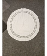 Vintage Round Tablecloth Cream Color With Lace Detail 37” - £6.02 GBP