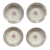 Smith Taylor Vintage Set of 4 Ivory Floral Gold Vine Trim Glazed Berry B... - $48.98