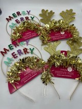 (4) Family Party Light Up Antler Merry Christmas Novelty Headband Gold Couples - £12.70 GBP