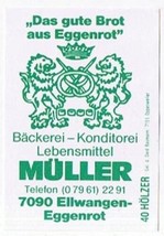 Matchbox Label Germany Eggenrot Muller Bakery Pastry Ellwangen - £0.78 GBP