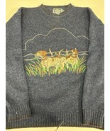 Vintage Woolrich Wool Sweater Hunting Dogs Embroidered Blue Large - $81.13 CAD
