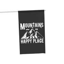 Vertical House Banner - &quot;Mountains are my happy place&quot; - Weatherproof and Fade R - $36.05