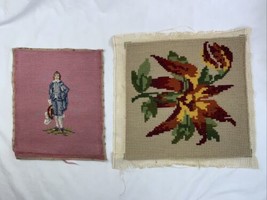 Two Vintage Needle Point Used Tapestries Needlecraft Floral Man Standing  Scenes - £24.35 GBP