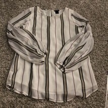 Ann Taylor Blouse Striped Button Long Lined Sheer Top Size XS - £13.51 GBP