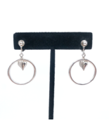 Silvertone Round Hoop Heart Clip Earrings Fashion 1-1/12 inches long - $6.79 CAD