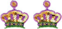 Mardi Gras Earrings for Women Glitter Mardi Gras Dangle Earrings Mardi Gras Bead - £14.71 GBP